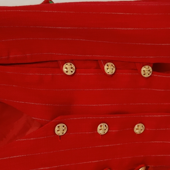 Vintage style red vest with white pinstripe design . - Picture 4 of 6